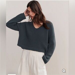Jenni Kayne Cropped Cabin Sweater Green blue size XXS